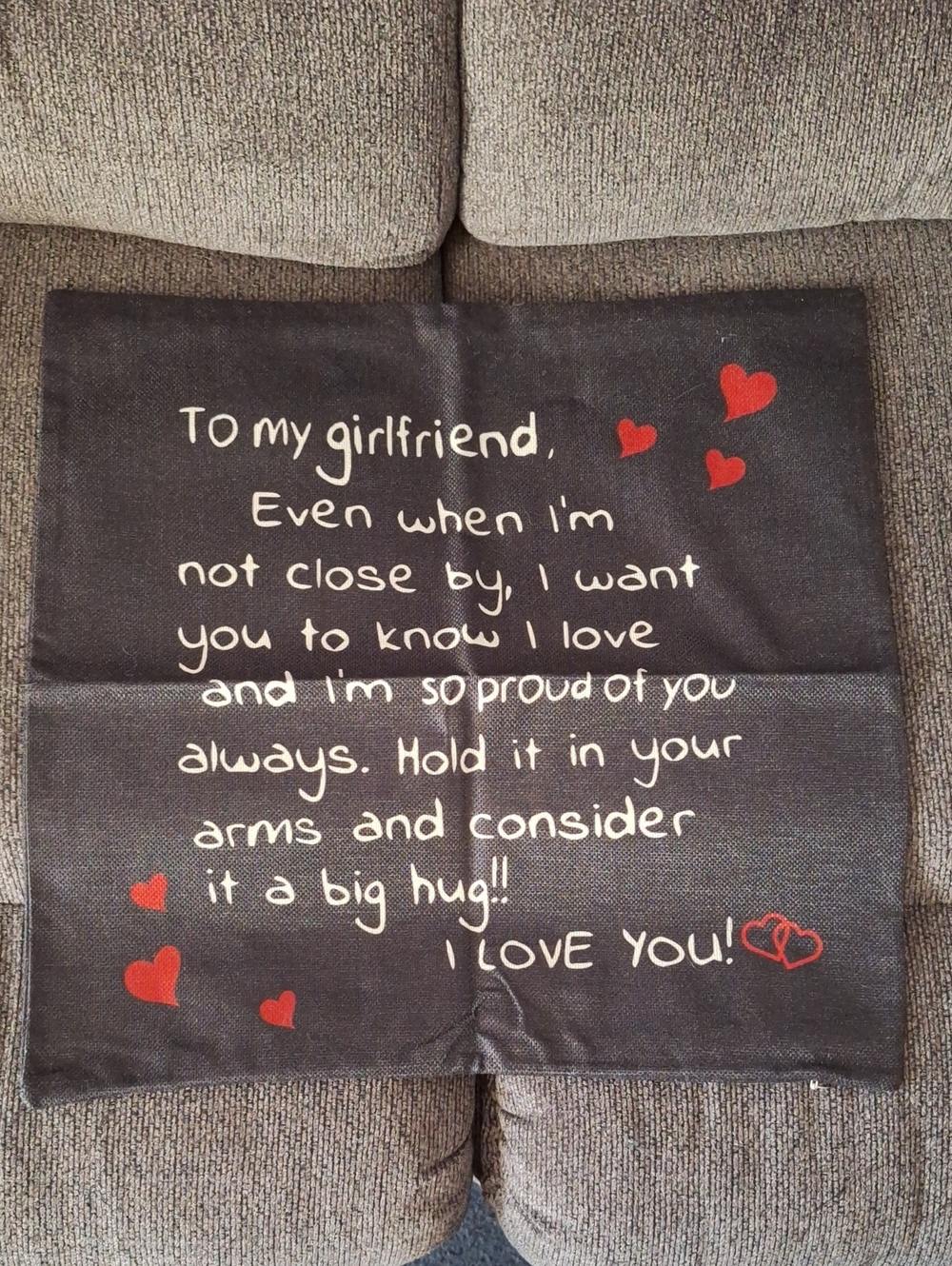 Love Message Throw Pillow Cover — Black with Red Hearts